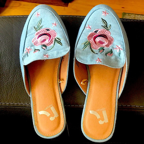 Blue and Floral Appliqué Slip On Shoes - Picture 1 of 9